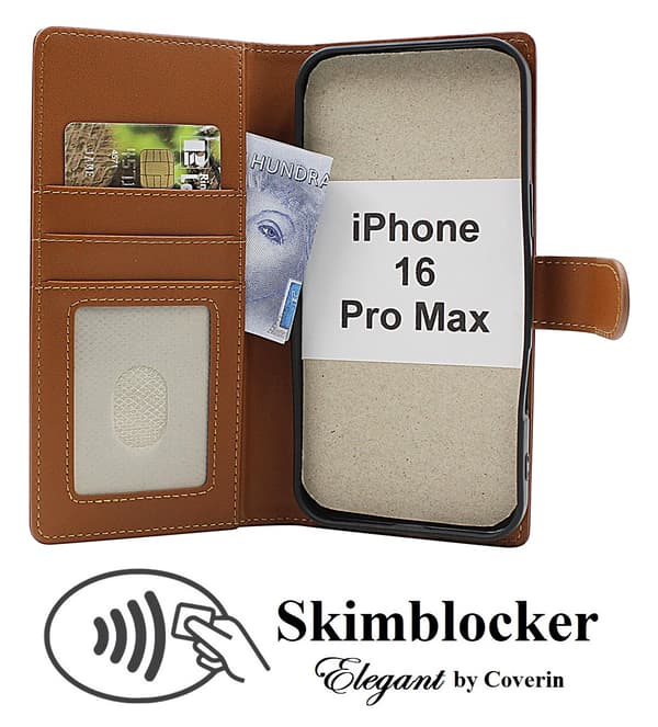 Skimblocker iPhone 16 Pro Max Plånboksfodral Svart