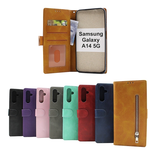 Zipper Standcase Wallet Samsung Galaxy A14 5G Grå