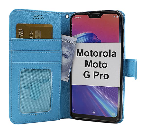 New Standcase Wallet Motorola Moto G Pro (Svart) Ljusblå