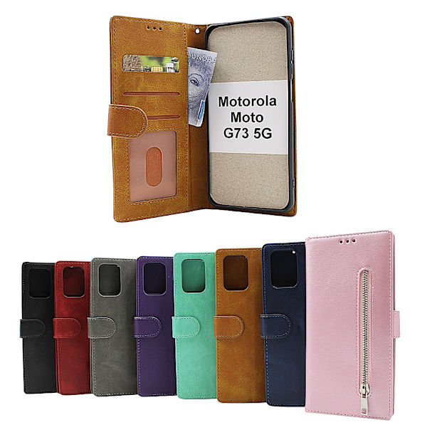 Zipper Standcase Wallet Motorola Moto G73 5G Ljusrosa