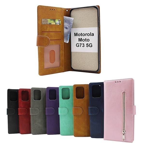 Zipper Standcase Wallet Motorola Moto G73 5G Marinblå