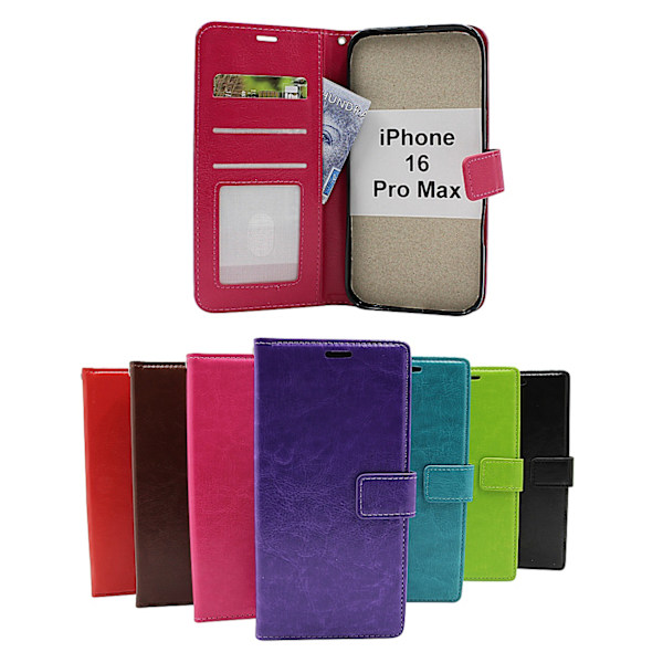 Crazy Horse iPhone 16 Pro Max Plånboksfodral Hotpink