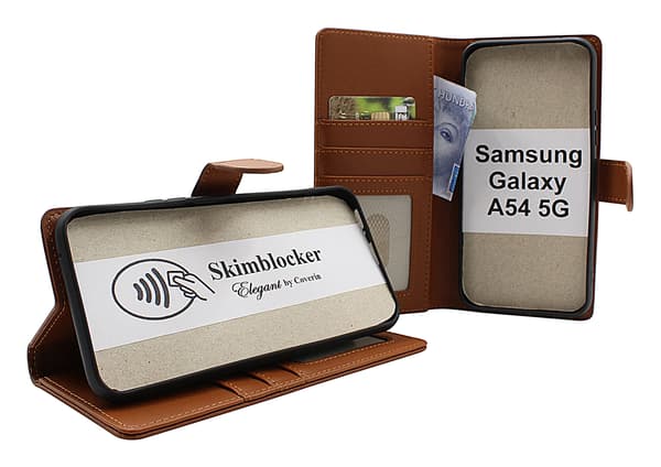 Skimblocker Samsung Galaxy A54 5G Plånboksfodral Brandy