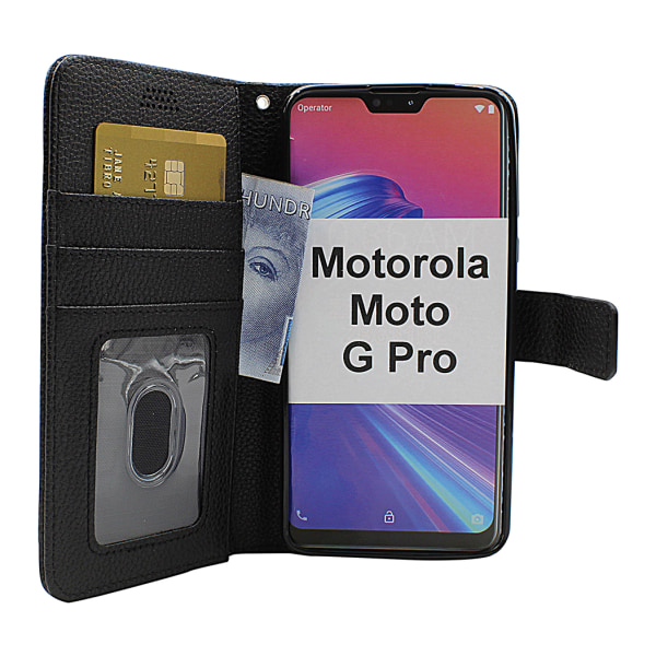 New Standcase Wallet Motorola Moto G Pro (Svart) Hotpink