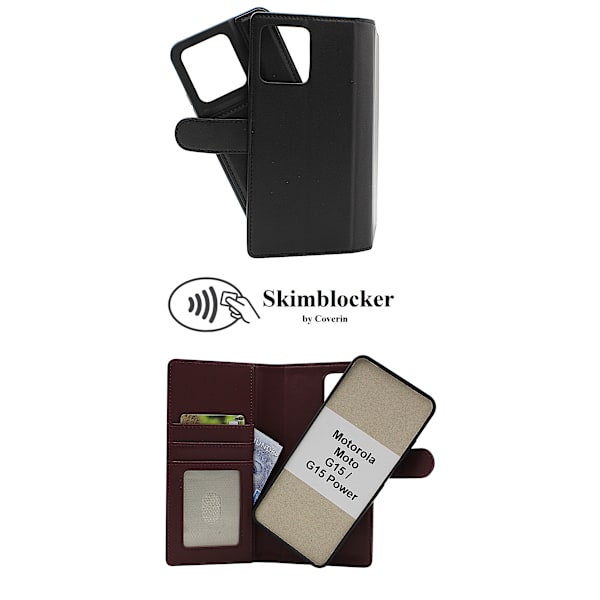 Skimblocker Motorola Moto G15 Magnet Plånboksfodral Mörkröd