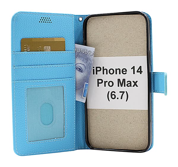 New Standcase Wallet iPhone 14 Pro Max (6.7) Ljusblå