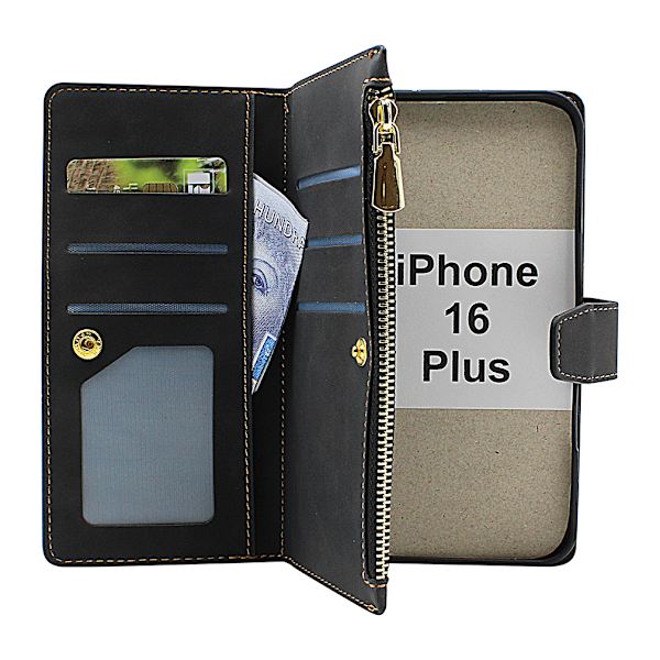 XL iPhone 16 Plus Lyx Plånboksfodral Marinblå