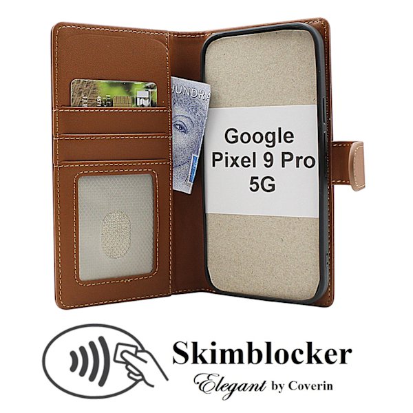 Skimblocker Google Pixel 9 / Pixel 9 Pro 5G Plånboksfodral Brun