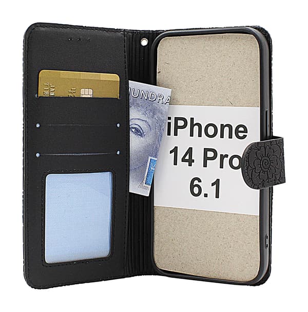 Flower Standcase Wallet iPhone 14 Pro (6.1) Ljusrosa