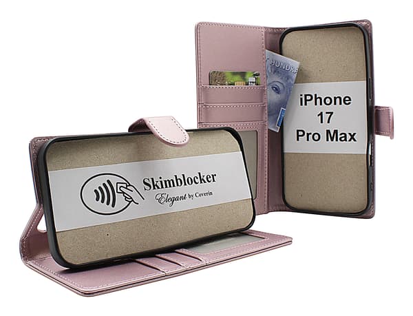 Skimblocker iPhone 17 Pro Max Plånboksfodral Glitter Pink