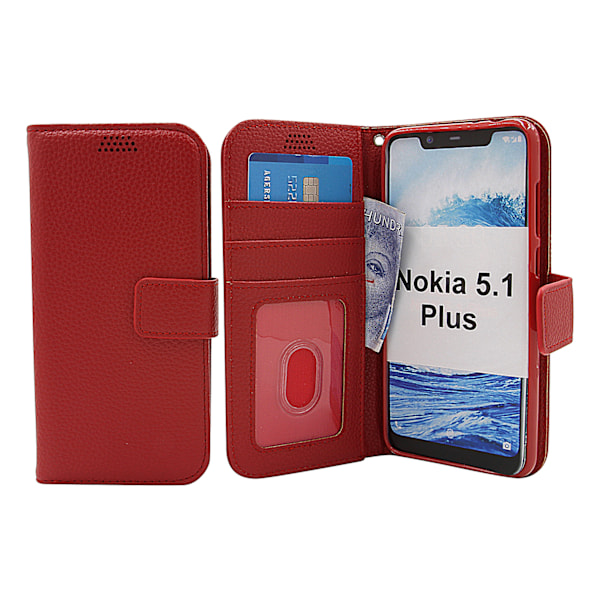 Standcase Wallet Nokia 5.1 Plus Röd