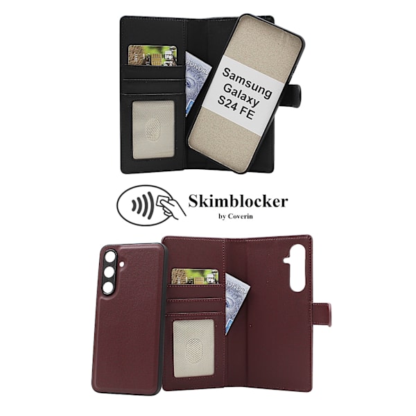 Skimblocker Samsung Galaxy S24 FE Magnet Plånboksfodral Mörkröd
