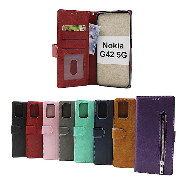 Zipper Standcase Wallet Nokia G42 5G Grå
