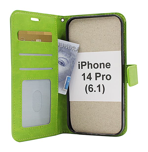 Crazy Horse Wallet iPhone 14 Pro (6.1) Grön