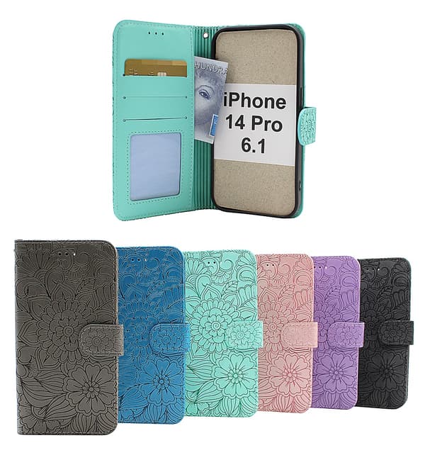 Flower Standcase Wallet iPhone 14 Pro (6.1) Aqua