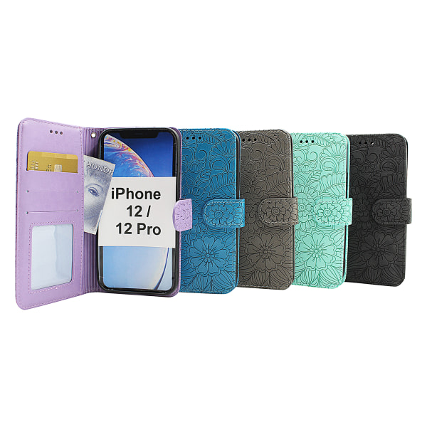 Flower Standcase Wallet iPhone 12 / 12 Pro (6.1) Aqua