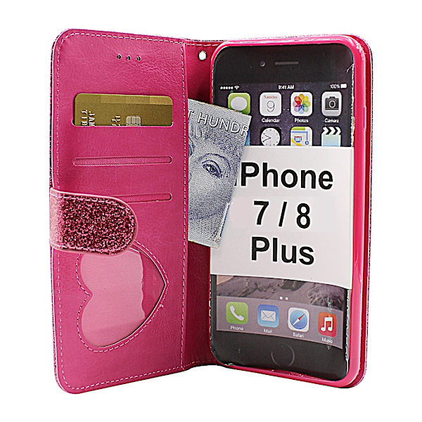 Standcase Glitter Wallet iPhone 7 Plus / 8 Plus Ljusrosa