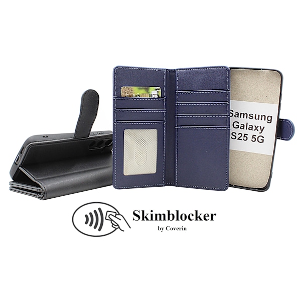 Skimblocker Samsung Galaxy S25 XL Magnet Plånboksfodral Mörkblå