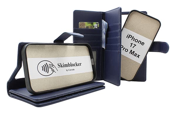 Skimblocker iPhone 17 Pro Max XL Magnet Plånboksfodral Mörkblå