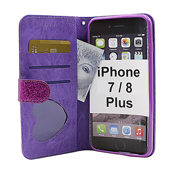 Standcase Glitter Wallet iPhone 7 Plus / 8 Plus Hotpink