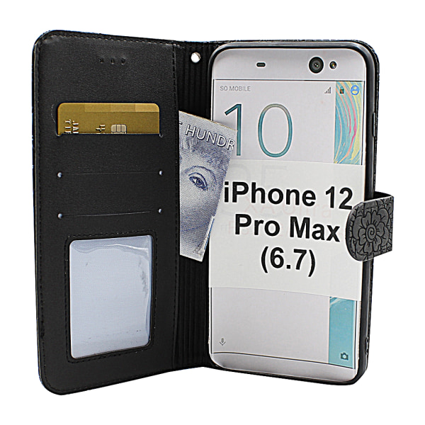 Flower Standcase Wallet iPhone 12 Pro Max (6.7) Grå