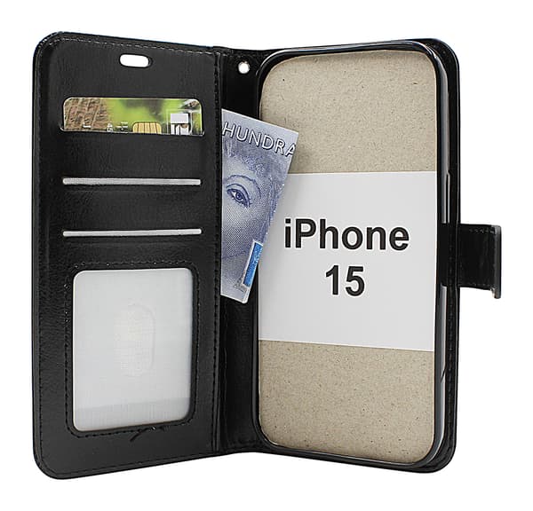 Crazy Horse Wallet iPhone 15 Svart