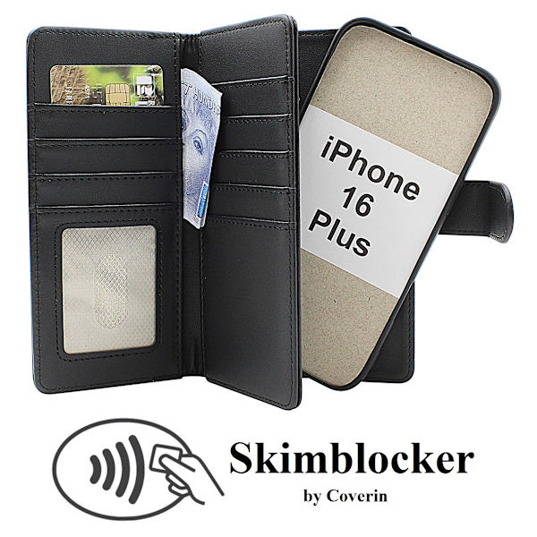 Skimblocker iPhone 16 Plus XL Magnet Plånboksfodral Svart