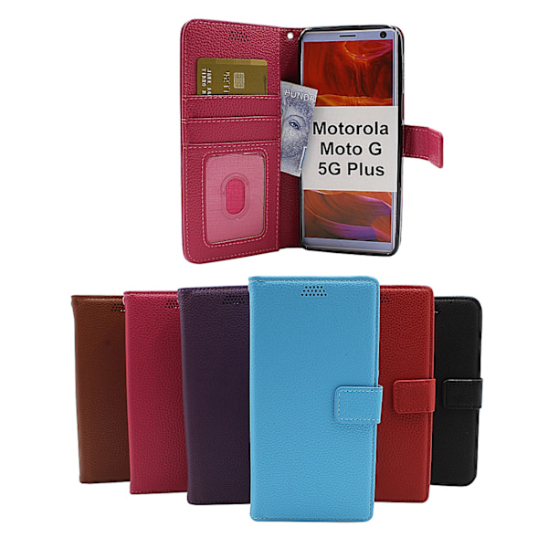 New Standcase Wallet Motorola Moto G 5G Plus (Svart) Ljusblå