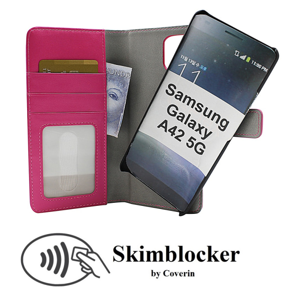 Skimblocker Magnet Fodral Samsung Galaxy A42 5G Hotpink