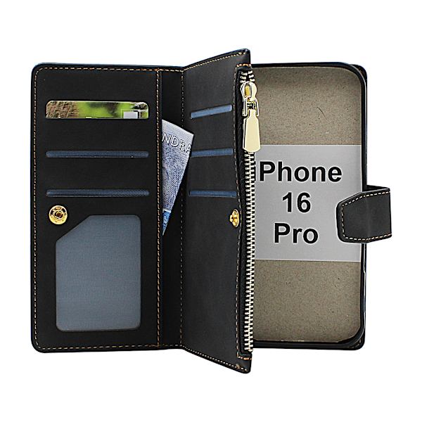 XL iPhone 16 Pro Lyx Plånboksfodral Marinblå