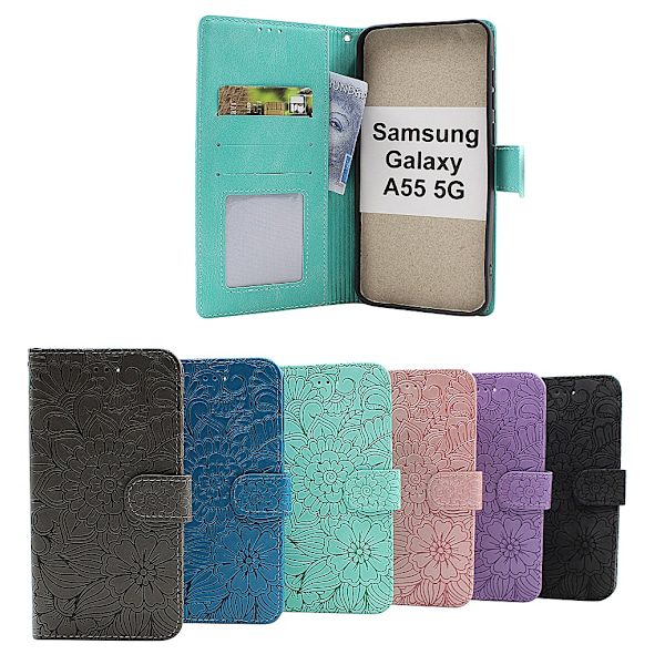 Flower Standcase Wallet Samsung Galaxy A55 5G Svart