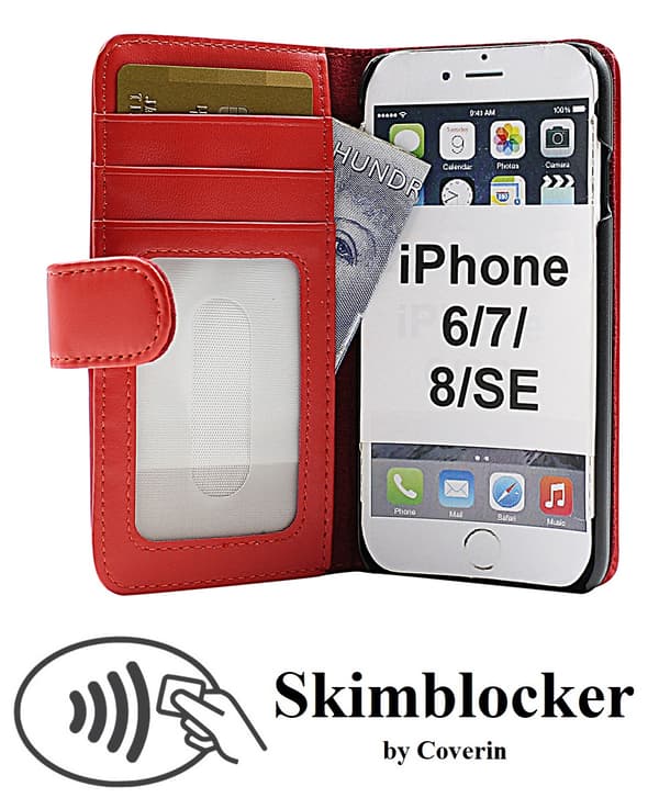 Skimblocker Plånboksfodral iPhone 7 Röd