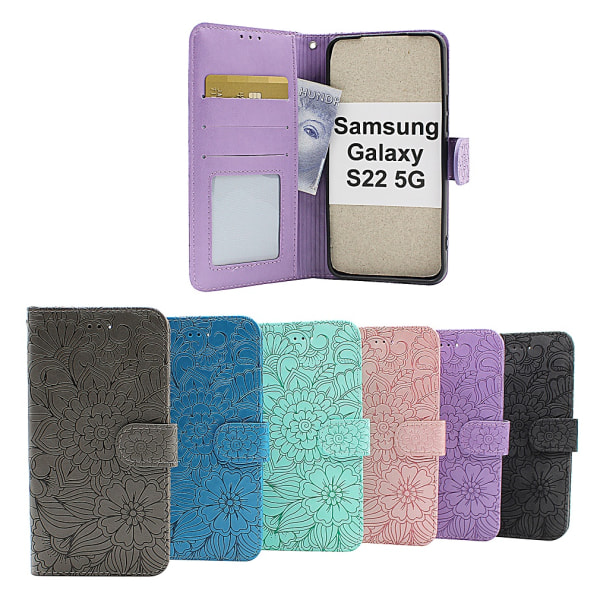 Flower Standcase Wallet Samsung Galaxy S22 5G Blå