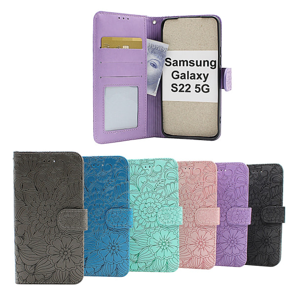 Flower Standcase Wallet Samsung Galaxy S22 5G Svart