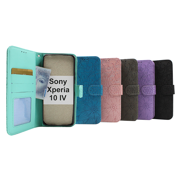 Flower Standcase Wallet Sony Xperia 10 IV 5G (XQ-CC54) Grå