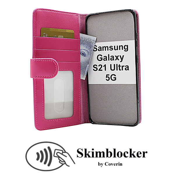 Skimblocker Plånboksfodral Samsung Galaxy S21 Ultra 5G Hotpink