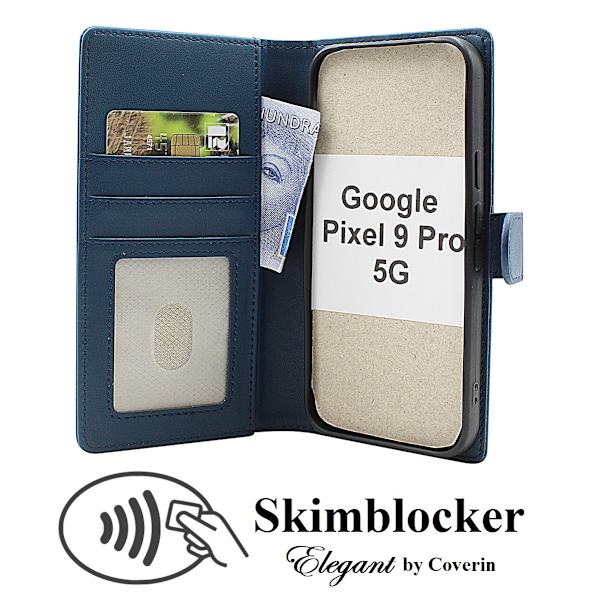 Skimblocker Google Pixel 9 / Pixel 9 Pro 5G Plånboksfodral Brun
