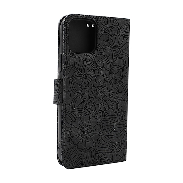 Flower Standcase Wallet iPhone 12 / 12 Pro (6.1) Svart