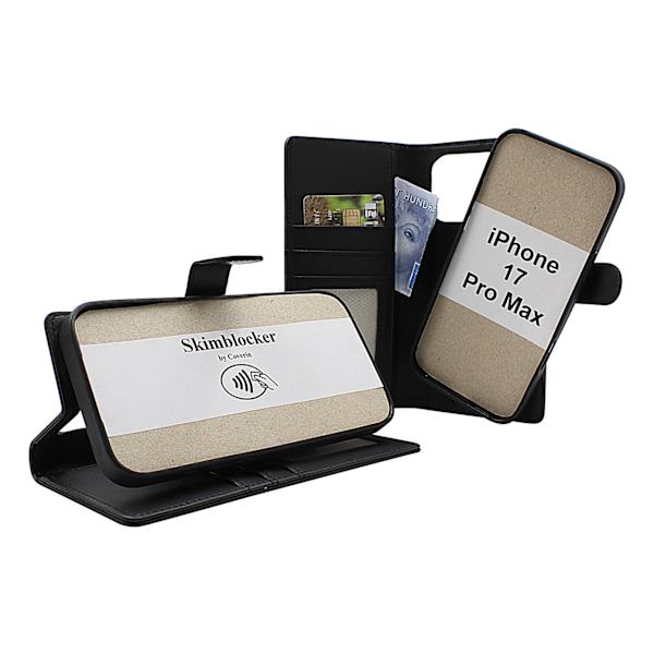 Skimblocker iPhone 17 Pro Max Magnet Plånboksfodral Svart