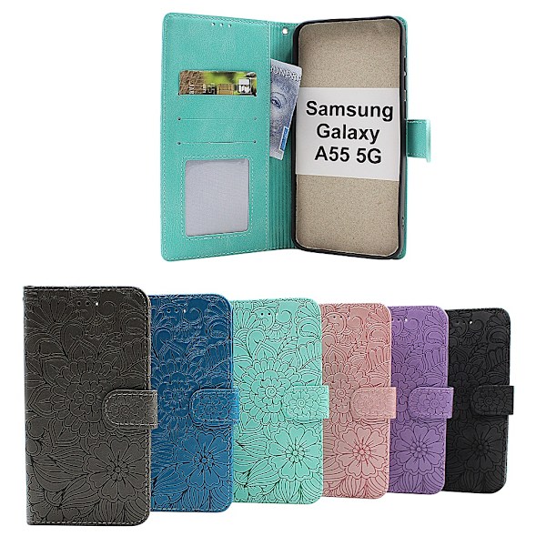 Flower Standcase Wallet Samsung Galaxy A55 5G Grå
