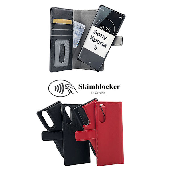 Skimblocker Magnet Wallet Sony Xperia 5 Svart