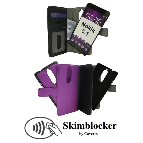 Skimblocker Magnet Wallet Nokia 5.1 Svart