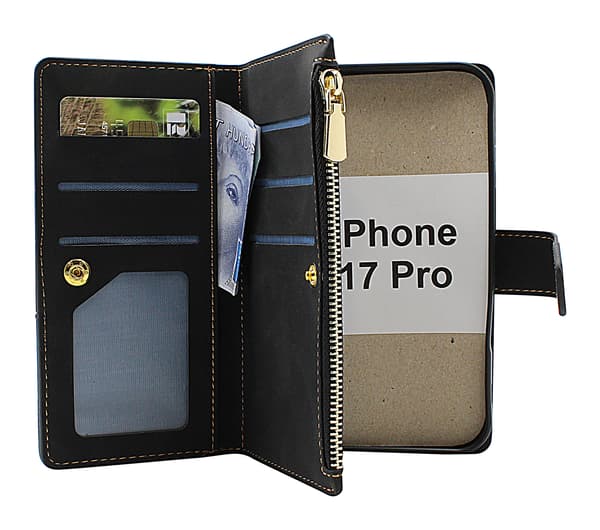 XL iPhone 17 Pro Lyx Plånboksfodral Mörkblå