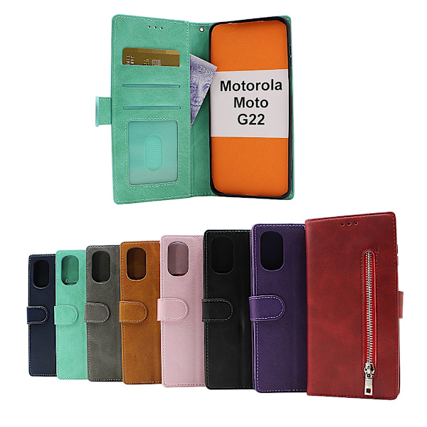 Zipper Standcase Wallet Motorola Moto G22 Svart