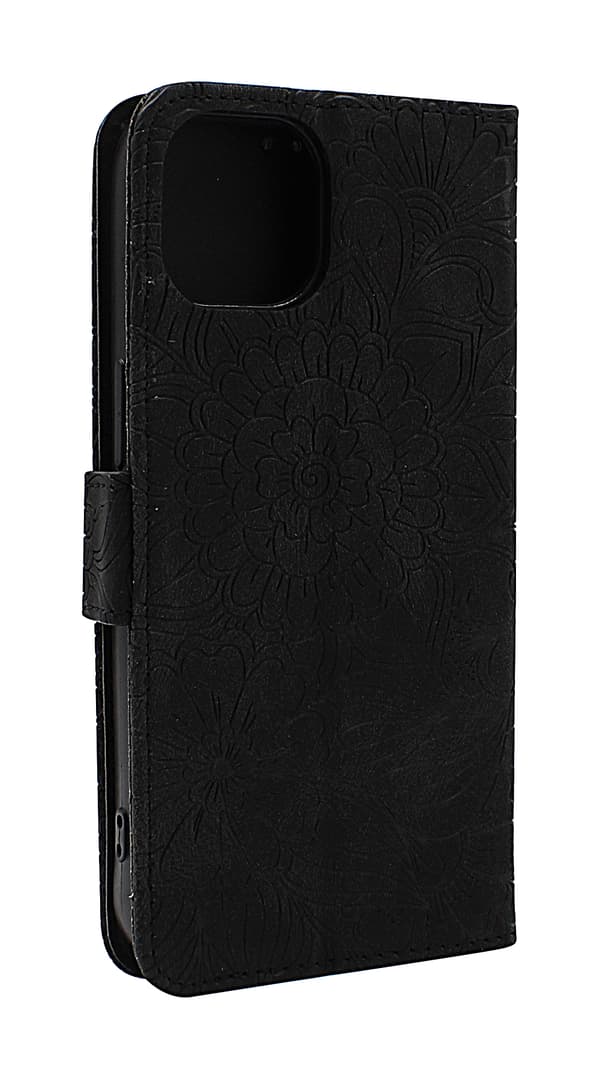 Flower Standcase Wallet iPhone 14 Pro (6.1) Svart