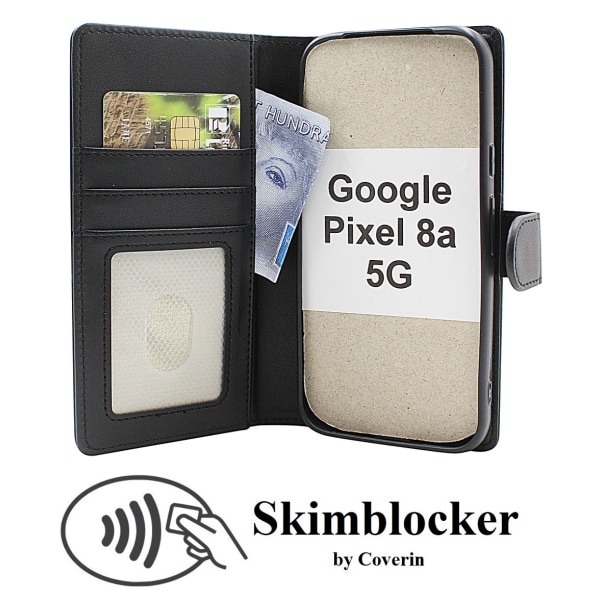 Skimblocker Google Pixel 8a 5G Plånboksfodral Svart