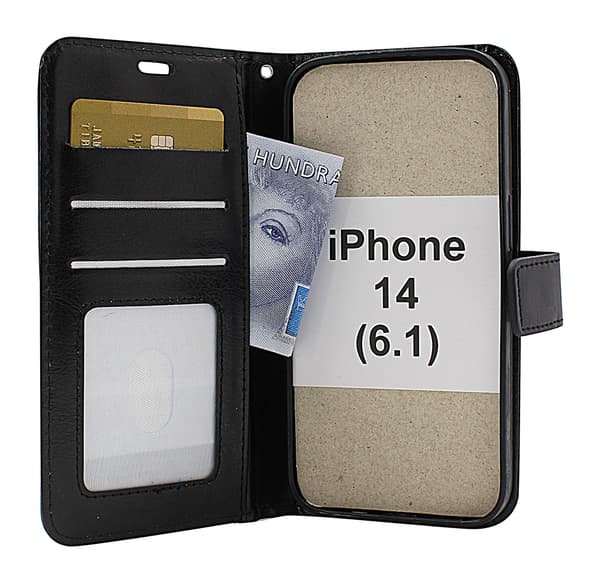 Crazy Horse Wallet iPhone 14 (6.1) Svart