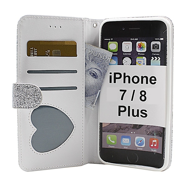 Standcase Glitter Wallet iPhone 7 Plus / 8 Plus Silver