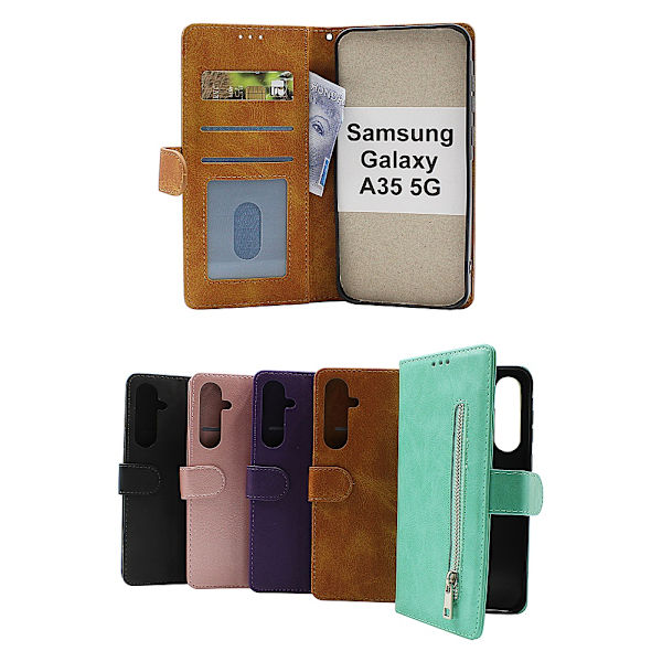 Zipper Standcase Wallet Samsung Galaxy A35 5G Grå