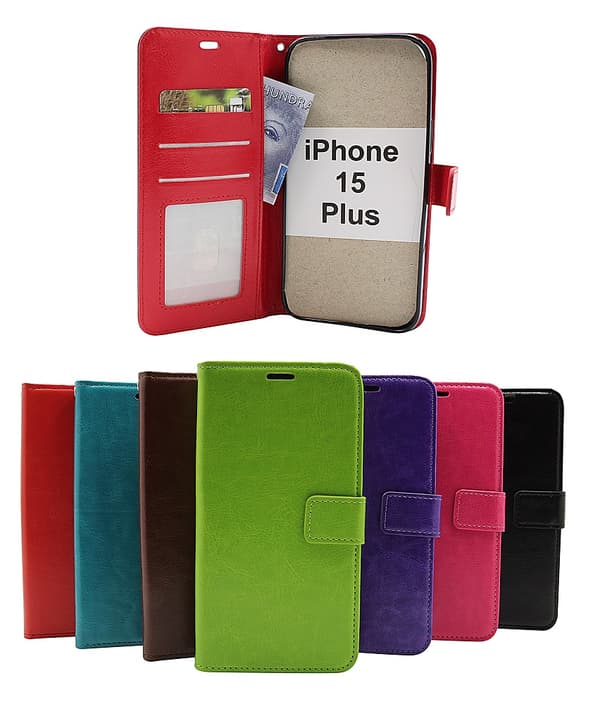 Crazy Horse Wallet iPhone 15 Plus Hotpink